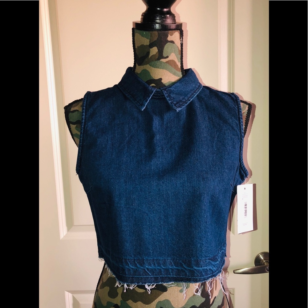 Fashion Union  Dark Jean Sleeveless Collared Top
